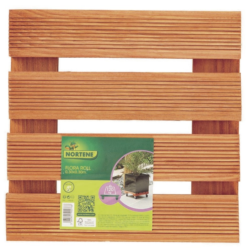 Support roulant en bois 0,30 x 0,30 m FLORA ROLL LASURE Nortene - Boutique en ligne Nortene