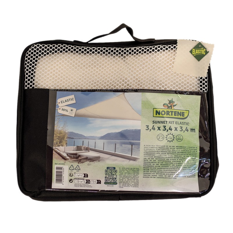 Voile d’ombrage imperméable et élastique SUNNET KIT ELASTIC 3,4 x 3,4 x 3,4 m beige Nortene - Boutique en ligne Nortene