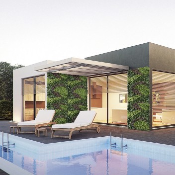 Panneau Vertical Exclusif - Design Naturel avec Feuilles et Fleur Rouge