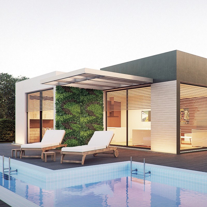 Panneau Vertical Exclusif - Design Naturel avec Feuilles et Fleur Rouge
